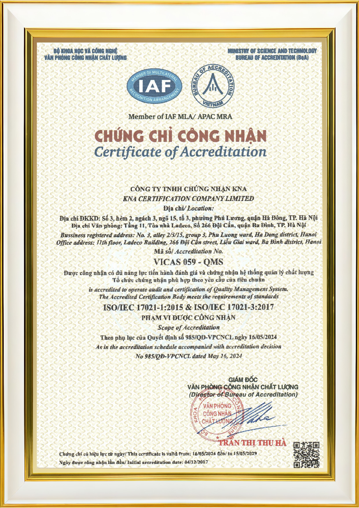 Chứng chỉ QMS ISO 9001